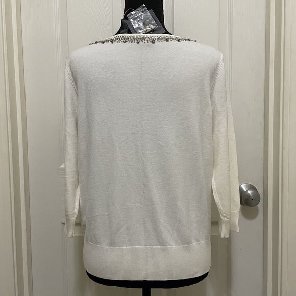 NEW Apostrophe Petite Knit Sweater White Beads Pearls Rhinestone Womens Sz 18 XL - Picture 5 of 9